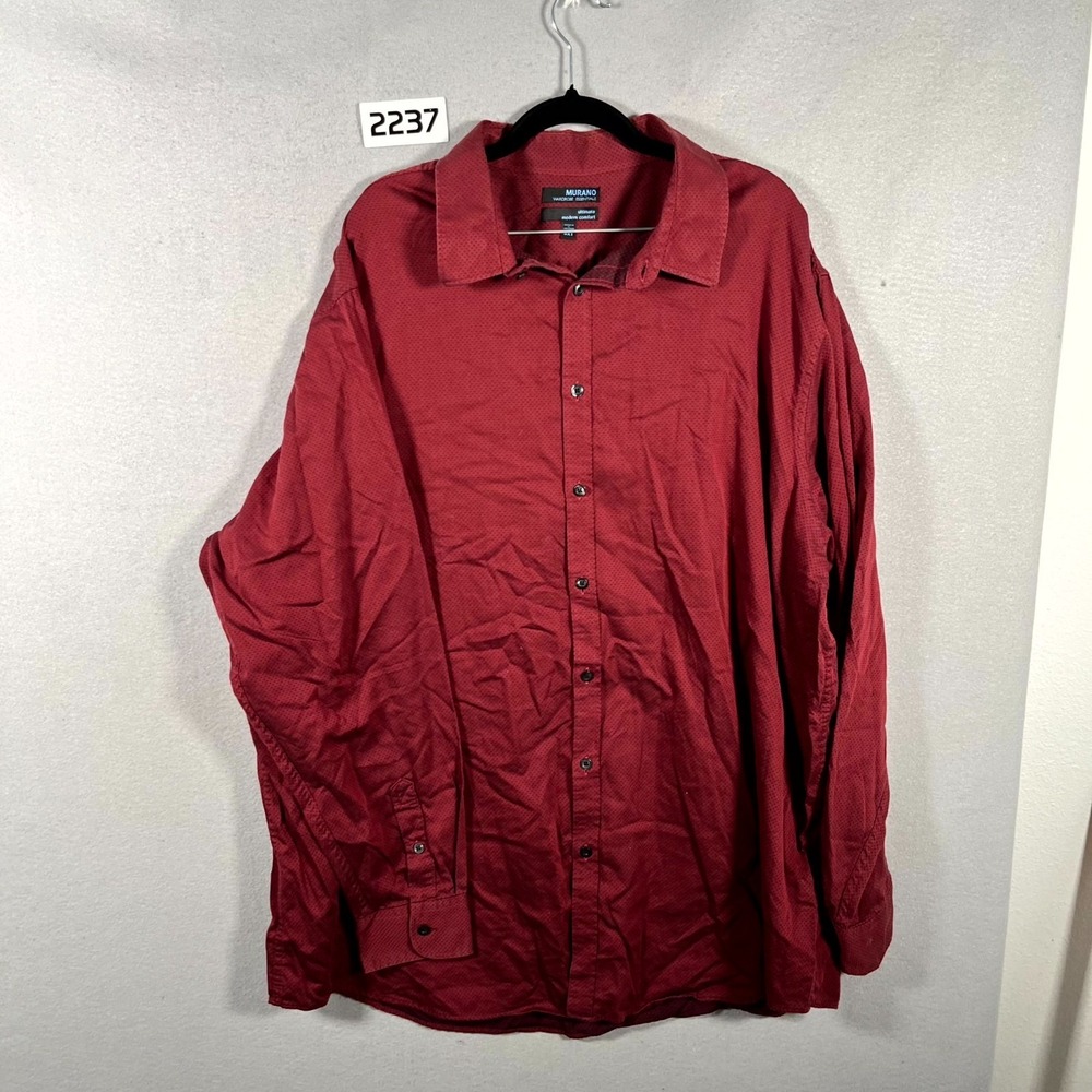 Murano Wardrobe Essentials Shirt Mens 3XT Red Black Dotted Button Up Casual